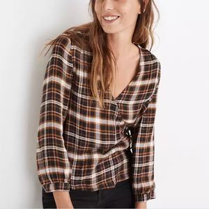 NEW Madewell Plaid Double Tie Wrap Top NWT